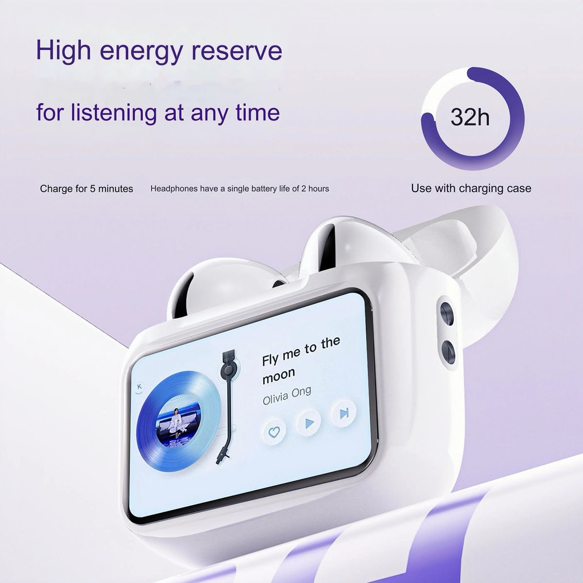 Multi-language New Arrival Headphones W12ENC Noise Reduction Smart Screen Waterproof Sports Bluetooth Headset Headphones Factory