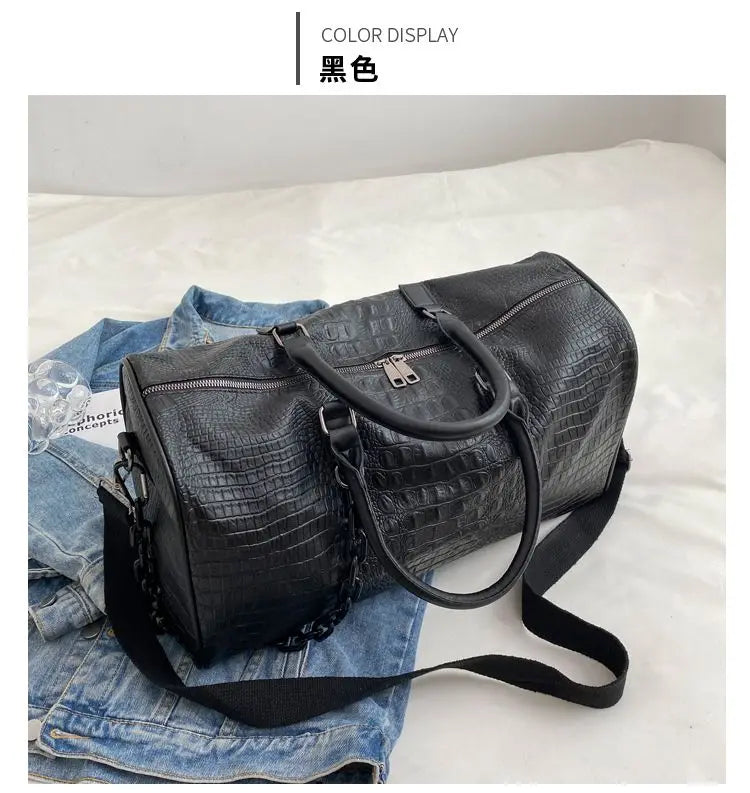European / American Fashion Crocodile Pattern Embossed Large Capacity Portable Sports Travel Single Shoulder Crossbody Bag Trend