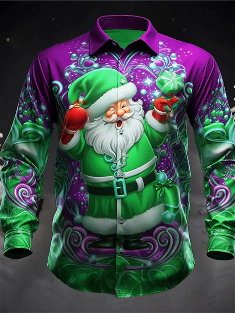 Gift Christmas Tree Print Men's Long Sleeve Shirt Urban Street Men's Fashion Christmas Shirt Autumn And Winter Casual Mens Shirt