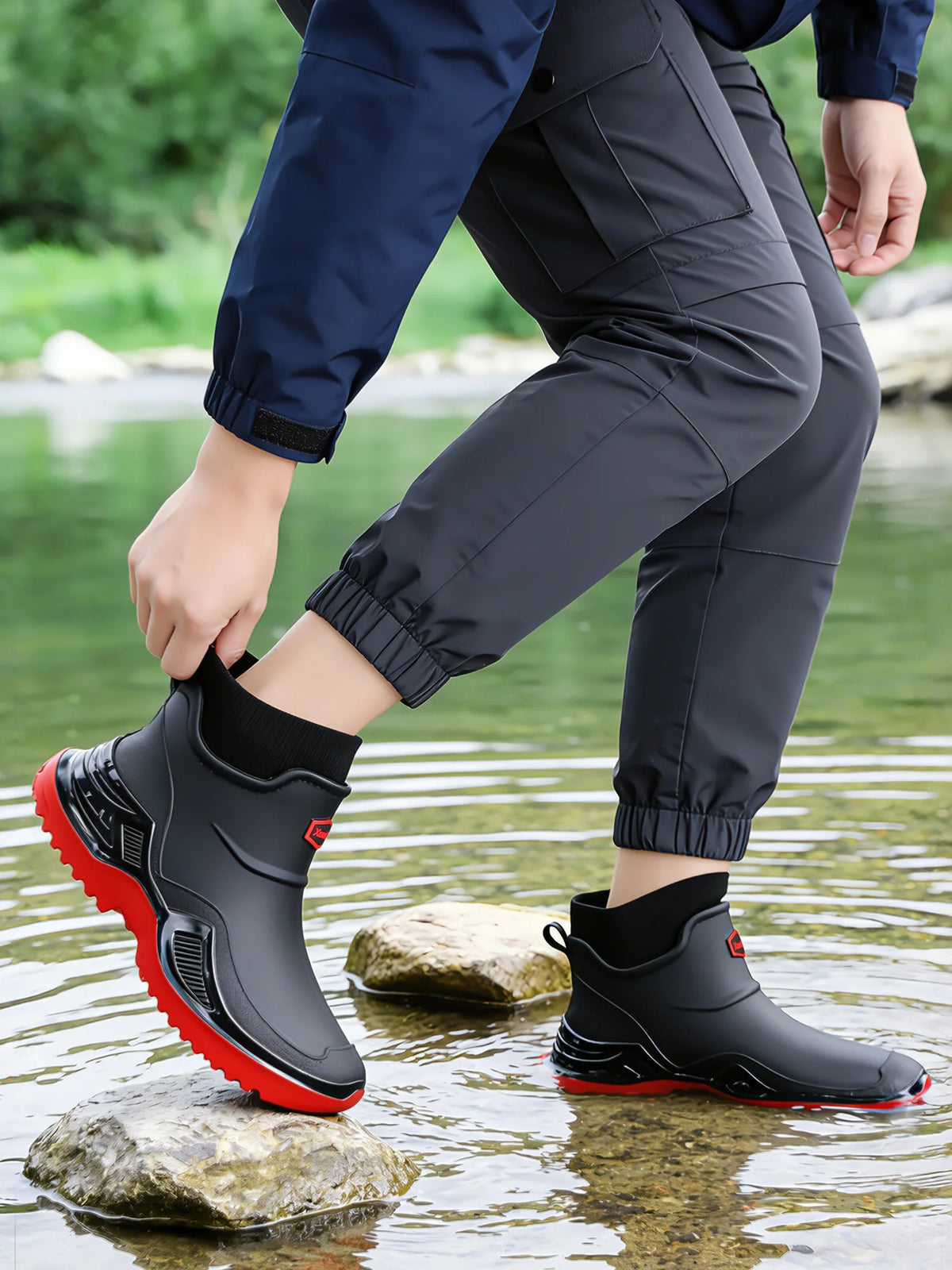 Men Women Winter Waterproof Rain Boots Fleece Warm Snow Sock Cuff Anti Slip Ankle Boots Outdoor Work Garden Shoes Size 36-46