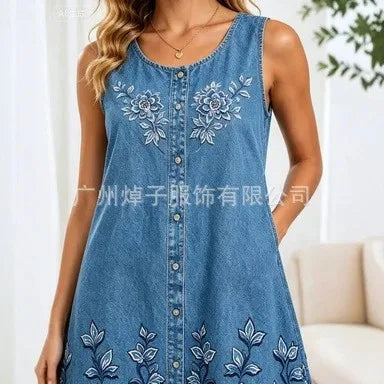 Women's Casual Summer Dress Sleeveless Loose Fit Round Neck Pullover Mid Length 3D Print for Women Beach Camping Hiking Outfit