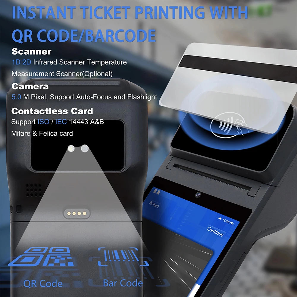 Android 13/14 Handheld POS Terminal PDA Printer 58/80mm Portable Receipt Thermal Printer NFC All-In-One POS System Ticket Maker