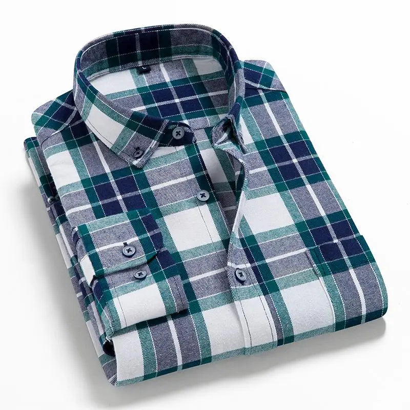2026 100% Cotton New Male Casual Long Sleeve Warm Man Clothes Flannel Plaid Shirt Men Plus Size 3XL 4XL