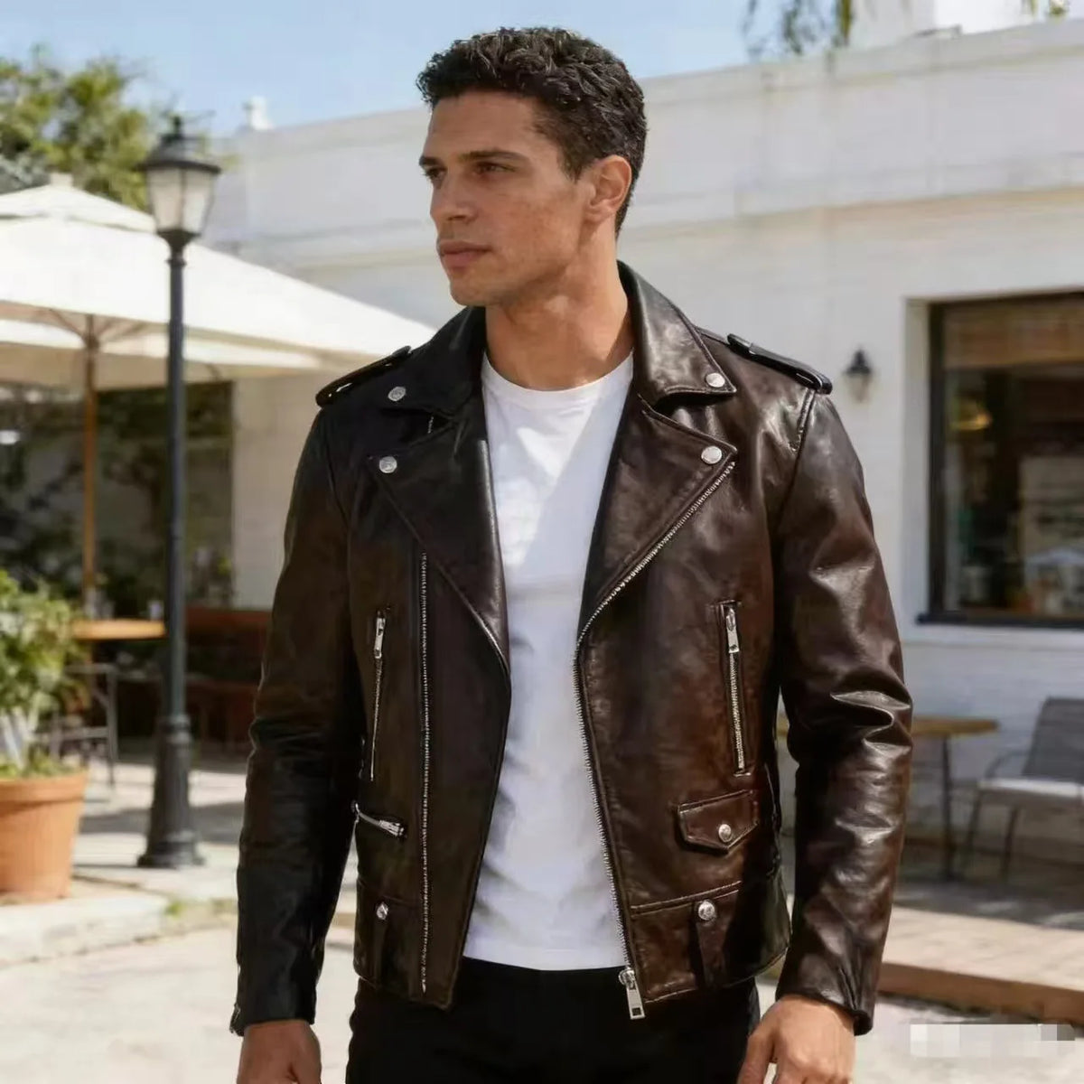 New Fashion Autumn Winter Men Solid Color Long Sleeve Zipper Slim Simple Trendy Faux Leather Coats Male Streetwear Top Clothes