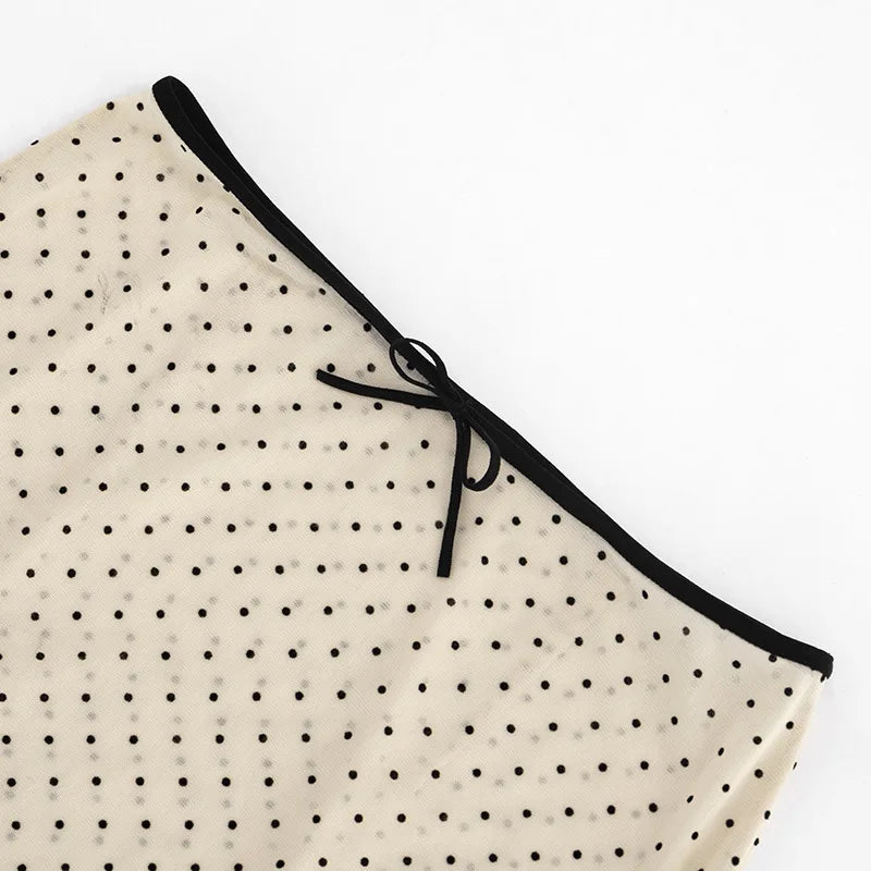 Summer Women Polka Dot Perspective Mesh Skirt Sexy High Waist Sheer See Through Midi Skirt Fashion Elegant Half Dress