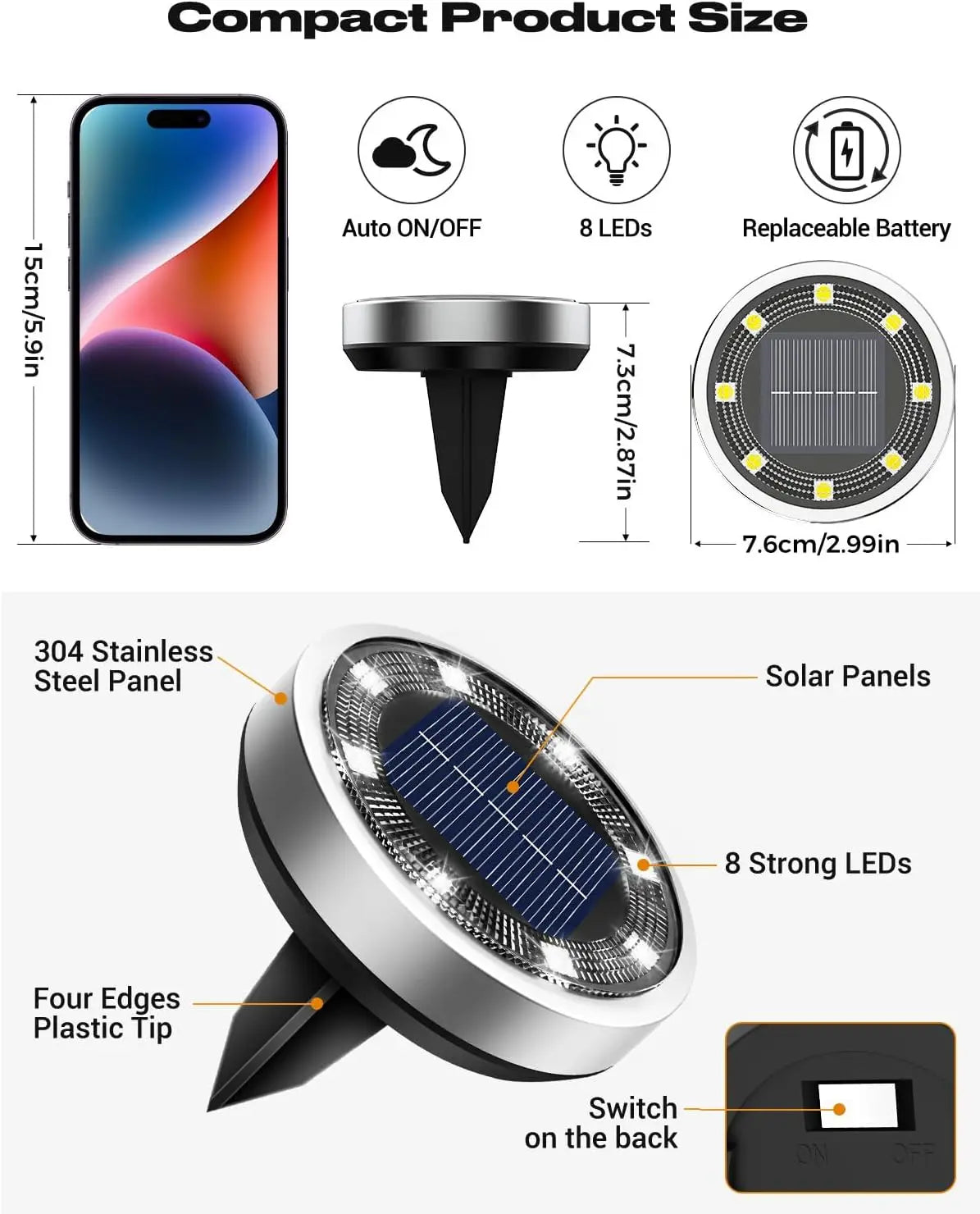 1-4 PACK Solar Garden Lights Outdoor 8 LEDs Underground Lamp 6000k With Side Light Spotlight Waterproof For Landscape Lawn Decor
