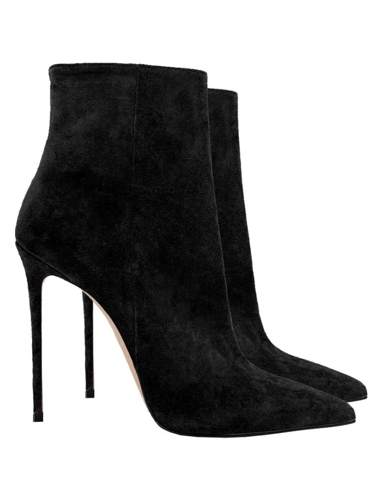 2025 Pointed High-heeled Short Boots Suede Fashion Runway Ladies Autumn and Winter 35-46 Plus Size Women Ankle Boots