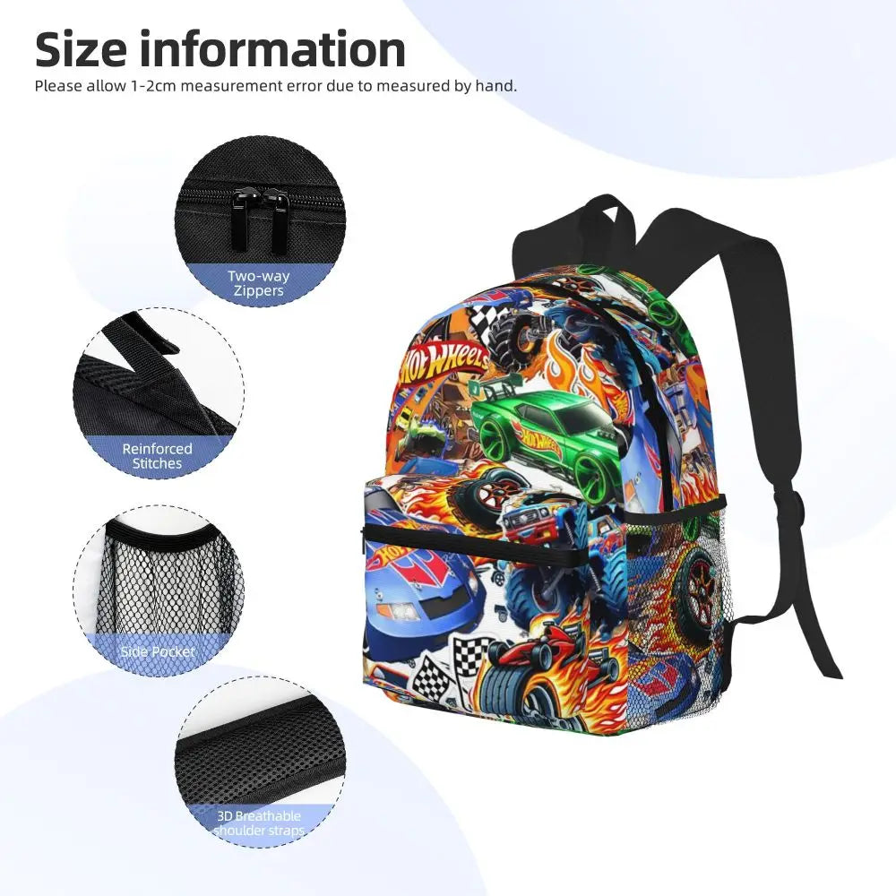 Hot Wheels Race Student Backpack School Bag Hiking Travel Daypack for Men Women Bookbag Shoulder Bags