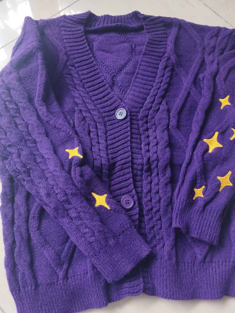 Speak Now Cardigan TS Golden Star Embroidery Button Up Purple Sweater TV Album Cardigan Gift Fall Winter Vintage Outfit