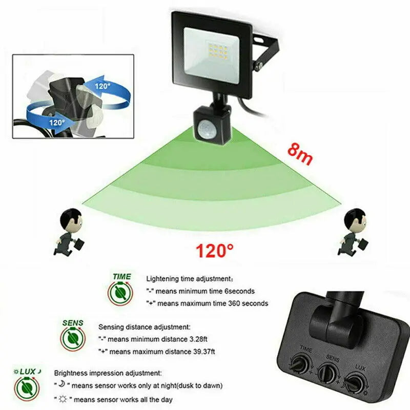 Security Lights Outdoor Motion Sensor Led Pir Floodlight 10W 20W 30W 50W 100W  IP66 Waterproof Outside Wall Light Garden Doorway