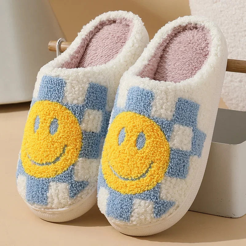 Fuzzy Smile Face Women man Slipper Kawaii Cartoon Plush Contton Indoor Funny Cute Winter Warm Floor house Home Non slip Shoes