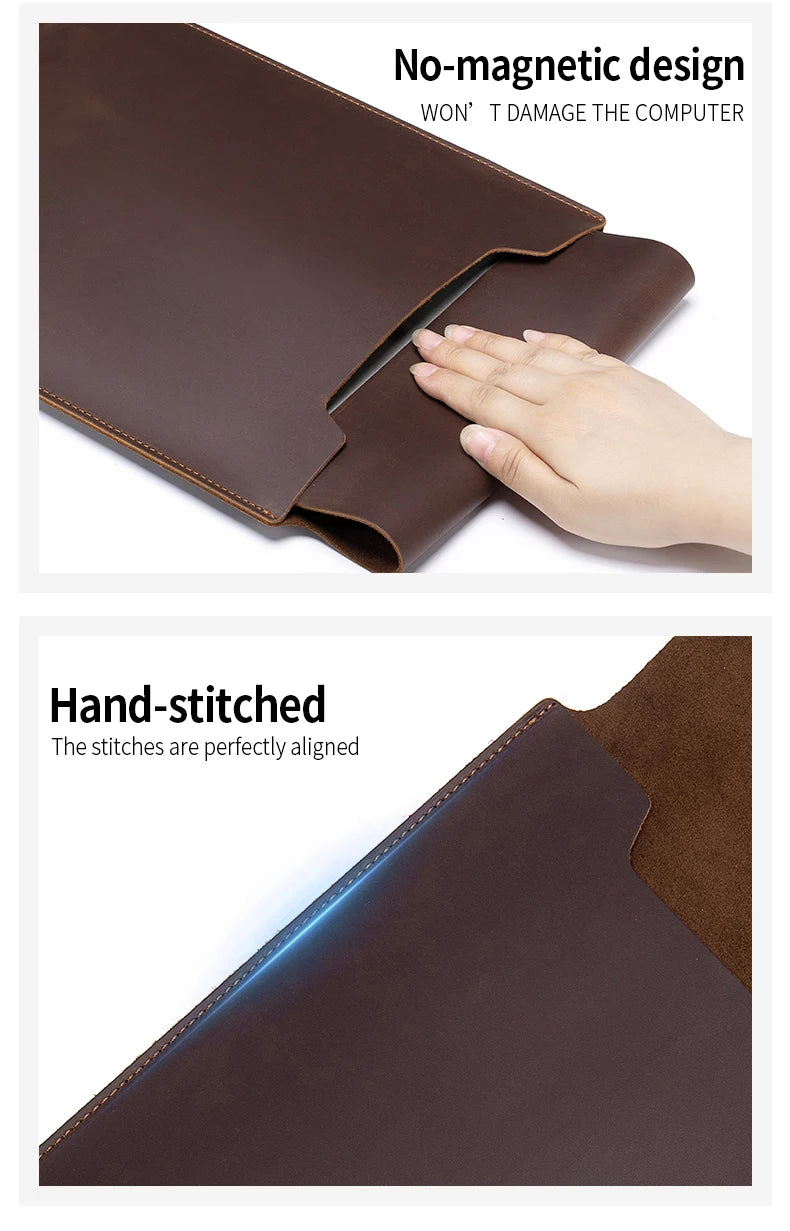 Laptop Sleeve Genuine Leather Slim Tablet Protective Cover for 15/15.6 Inch MacBook Air/Pro