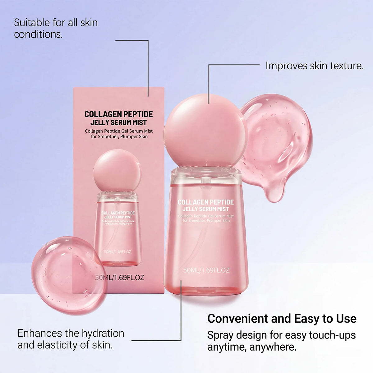 Collagen Peptide Jelly Mist Serum Moisturizing Facial Rejuvenation Refreshing Deep Hydration Face Care Firm Skin Plumping Serum