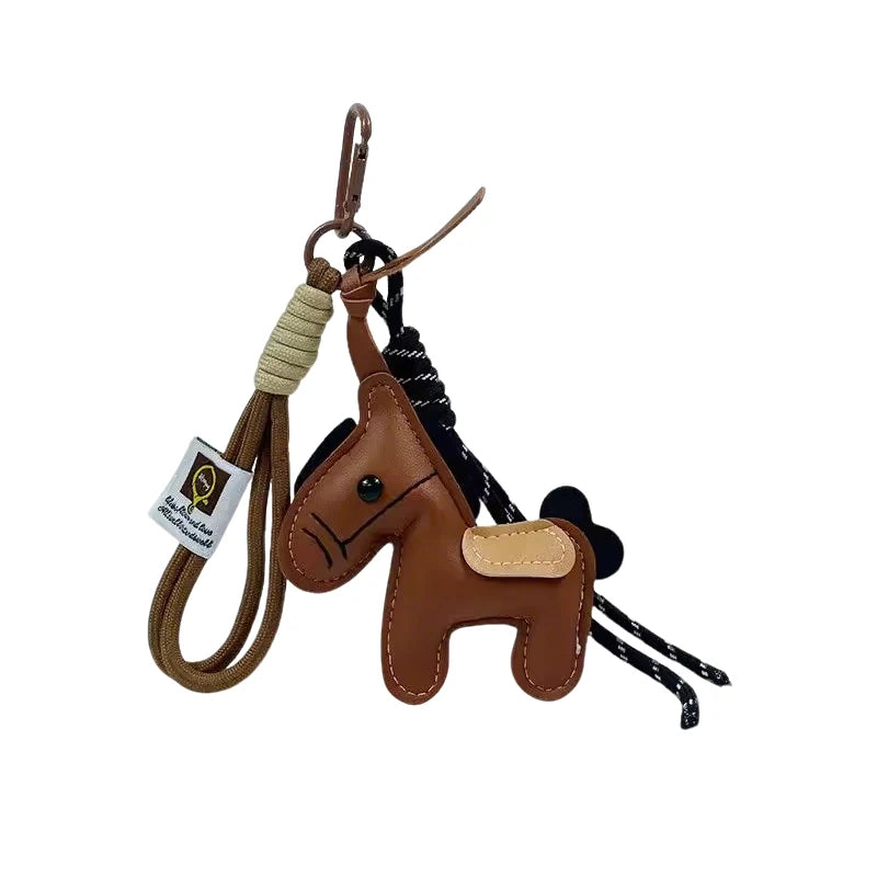 1 Piece Leather Pony Keychain Braided Rope Backpack Pendant For Phone Bag Hanging Accessories DIY Decoration