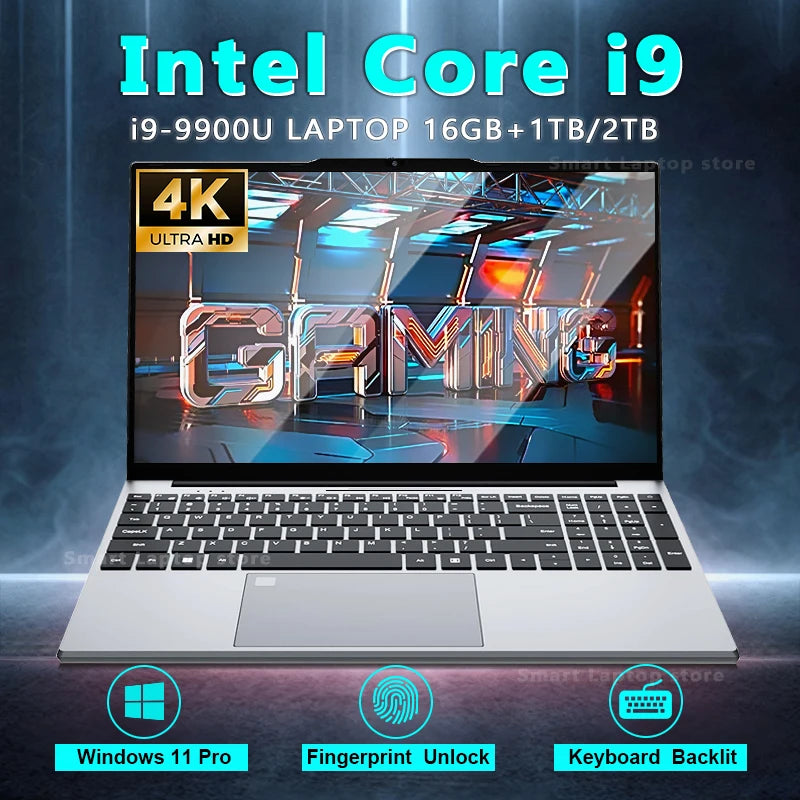 2026 15.6' Intel Core I9 9900U Laptop Computer PC Windows 11 Pro 16GB RAM 1TB 2TB SSD Laptops Office Fingerprint Unlock Game PC