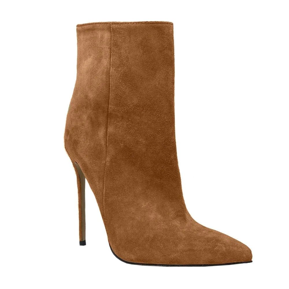 2025 Pointed High-heeled Short Boots Suede Fashion Runway Ladies Autumn and Winter 35-46 Plus Size Women Ankle Boots