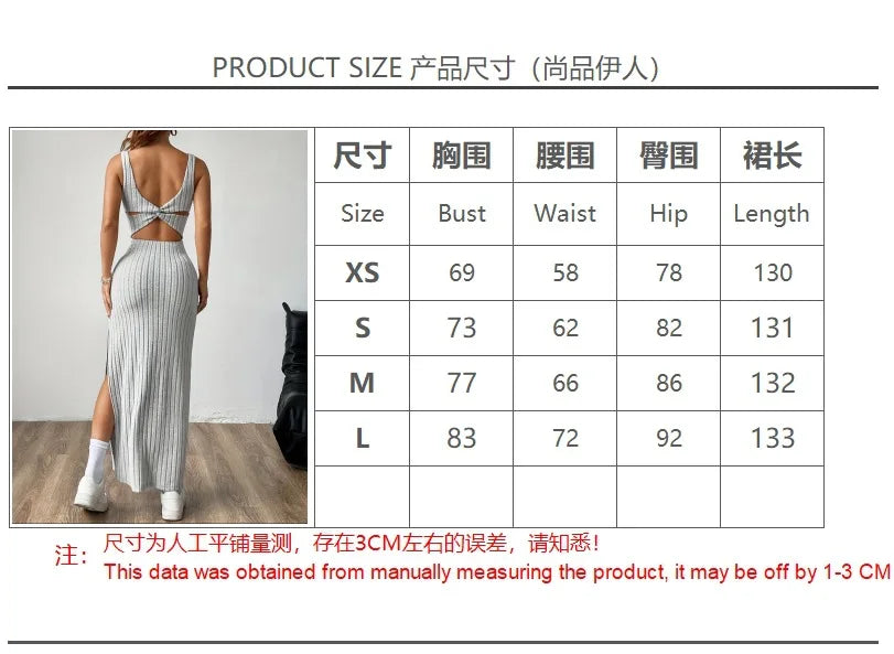 Elegant Slim Knitted Dresses Women New Sexy Hollow Out Backless Bodycon Long Dress Streetwear Fashion Casual Solid Lady Dress