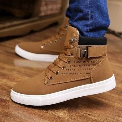 Men's High Top Sneakers Casual Vulcanized Shoes Spring/Autumn Men Shoes High Quality Frosted Faux Suede Casual Platform Shoes - Beauty