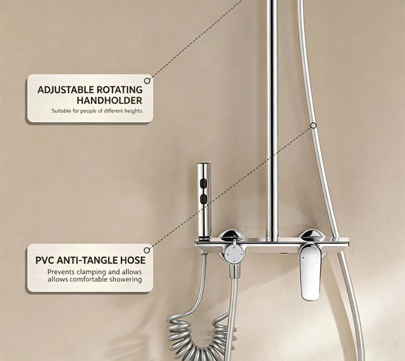Household Silver Bathroom Shower Set MultiFunction Gray Rainfall Showers Hot and Cold Water Bathtub Shower Faucet Set Hotel