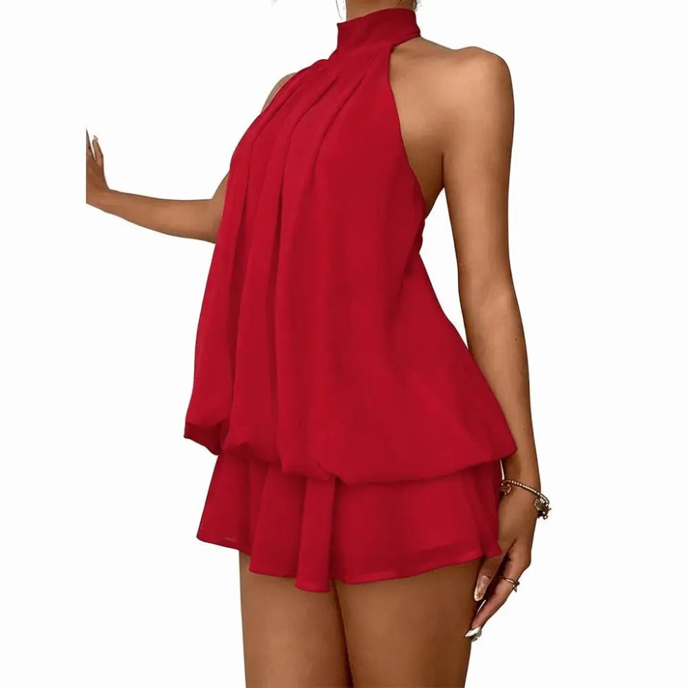 New Halter Tie Party Dress Backless Chiffon Going Out Dresses Sleeveless Ruffle Brunch Outfits for Women