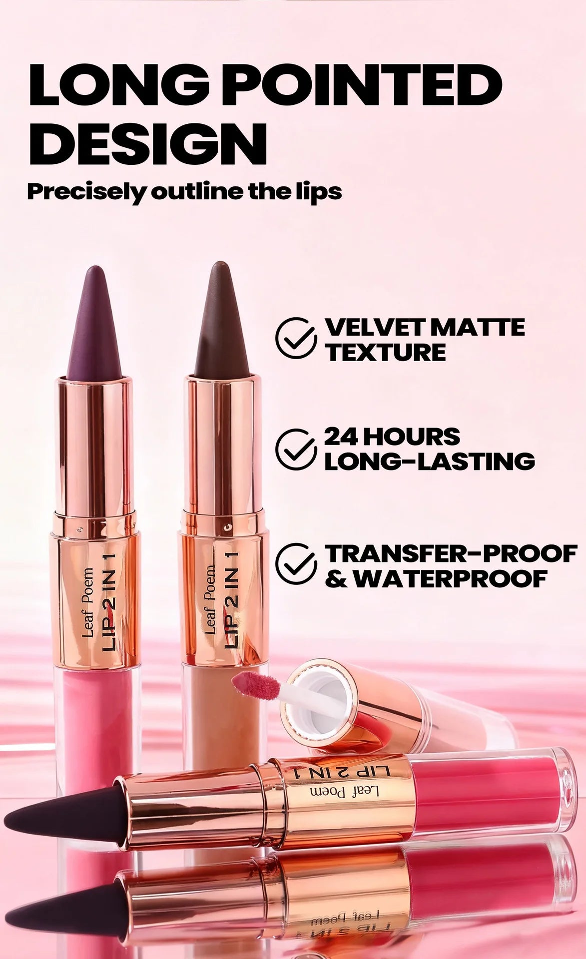 Sexy Red Black Lipstick Waterproof Lipliner Makeup Black Purple Rose Double Head Matte Lipgloss Tapered Lip Liner Contour Pencil