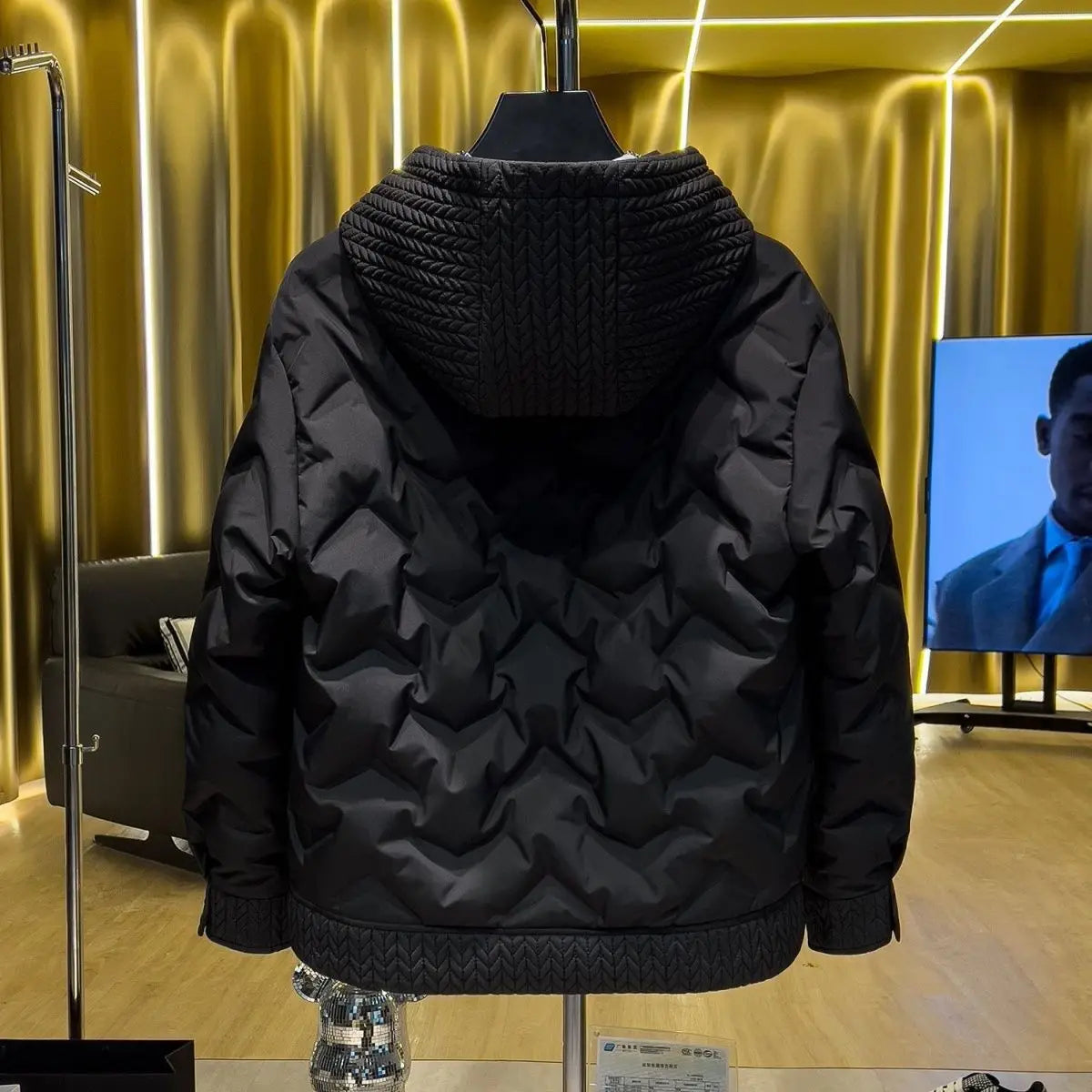 Men's Autumn Winter Hooded Coat Patchwork Cotton Jacket Fashion Versatile Warm Parkas with Wheat Spike Design