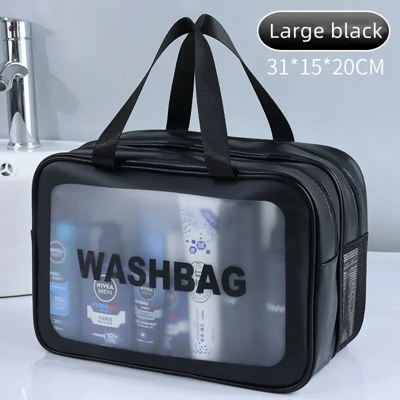 Dry-Wet Separation Double Transparent PU Makeup Bag Portable Washing Bag Cosmetic Storage Bag Travel Fitness Swimming Essentials