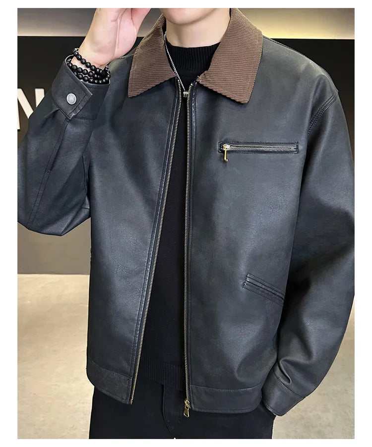 2029  Motorbiker Jacket Men's American Autumn Winter Hip-hop PU Leather Jackets Men Streetwear Racing Motorcycle Wear