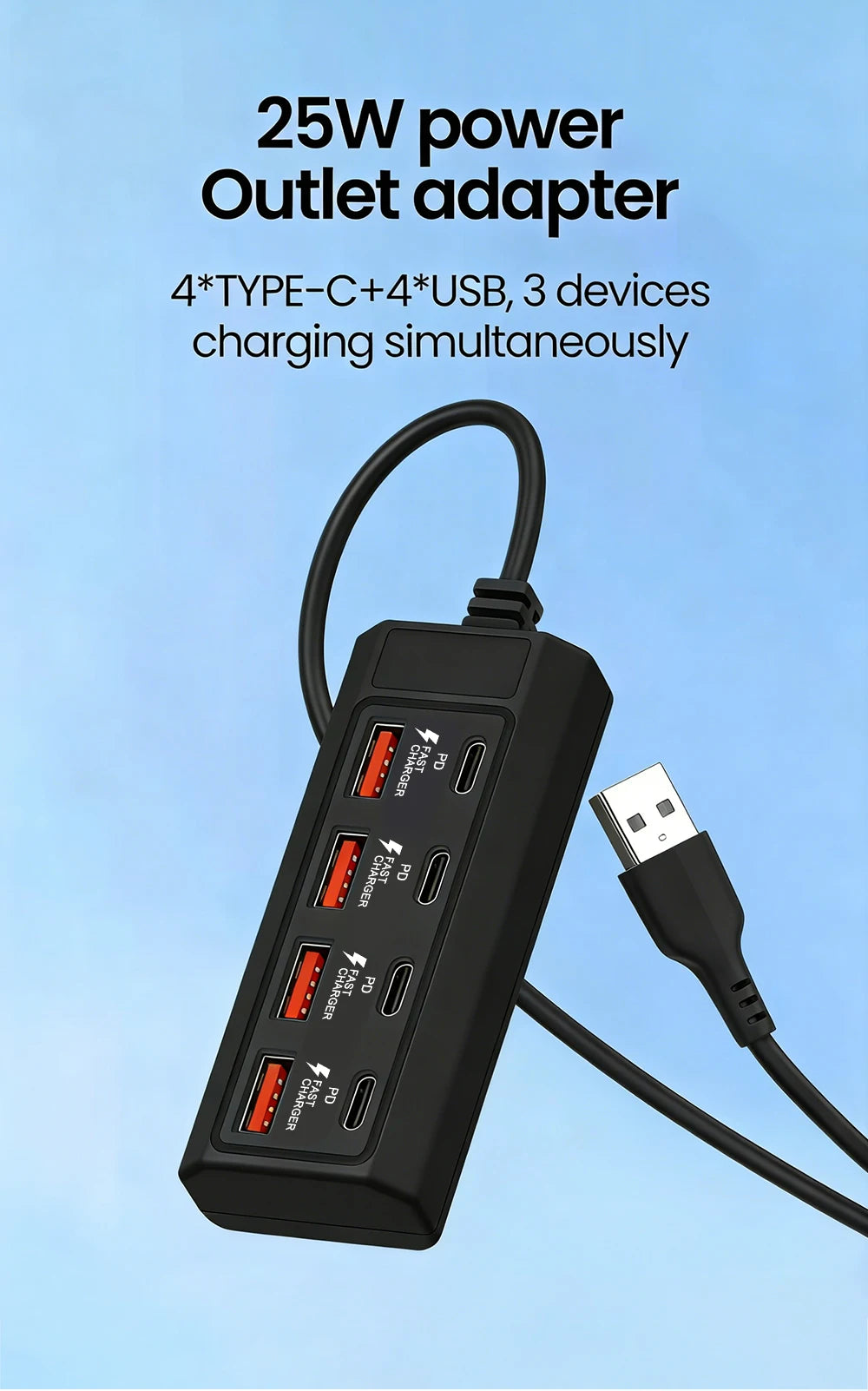 4 USB Charger Power Strip Fast Charging 4 Type C Phone Charger Adapter Electric Socket Extension Cable Socket for Home Office