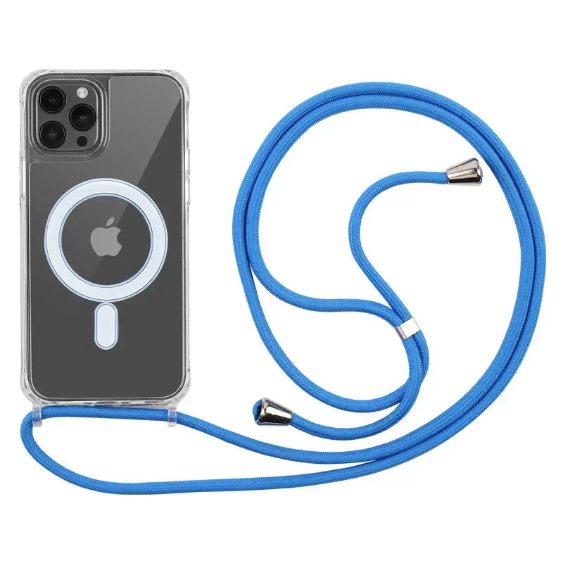Crossbody Lanyard Clear Magnetic Case For iPhone 18 17 Air 16 15 Plus 14 13 12 Pro Max For Magsafe Acrylic Hard PC Back Cover