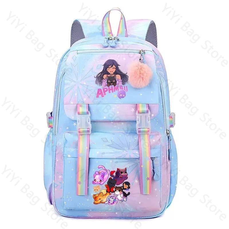 Aphmau Backpack Cartoon Fashion Lightweight Student School Bag Boys Girls Durable Nylon Large Capacity Travel Backpacks Gift