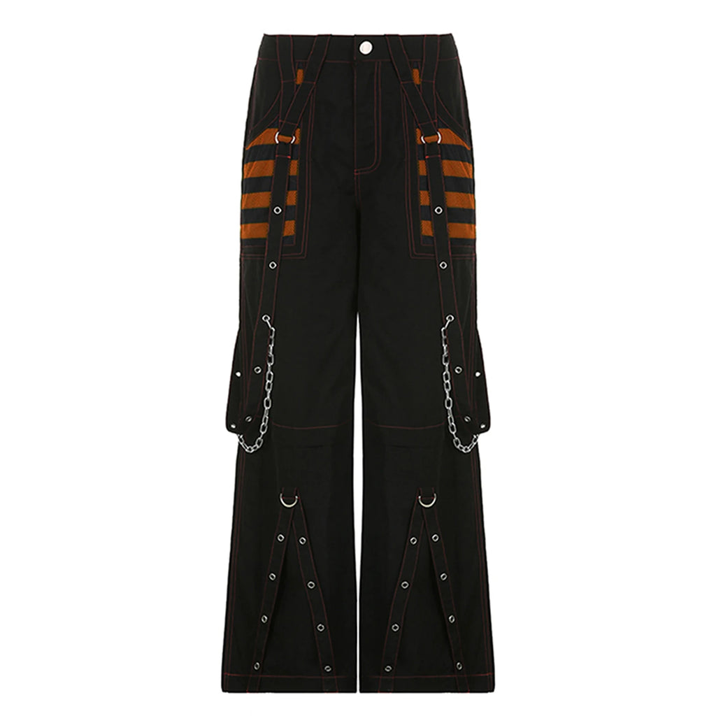 Women's Striped Cargo Jeans with Pockets