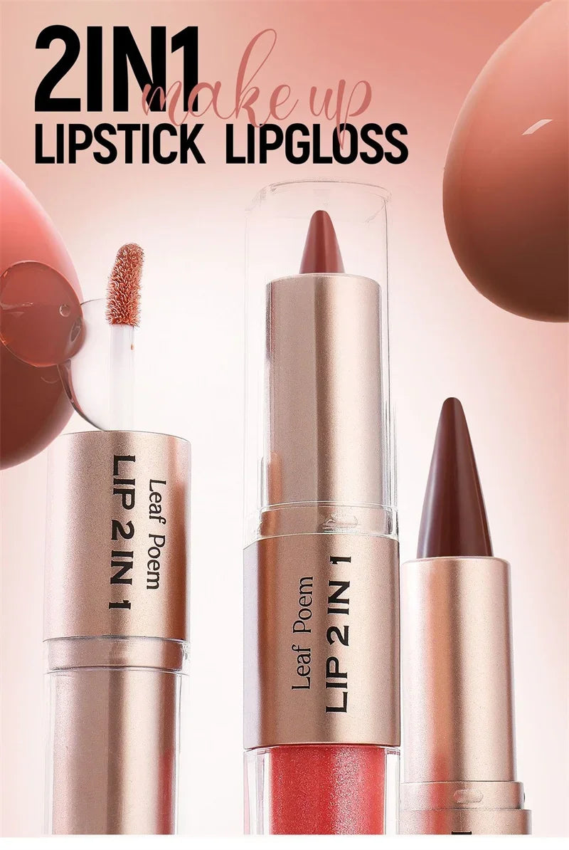 2IN1 Tapered Gradient Lipliner Pen Nude Brown Mirror Glass Lip Gloss Matte Lip Liner Waterproof Lip Contour Non Stick Makeup