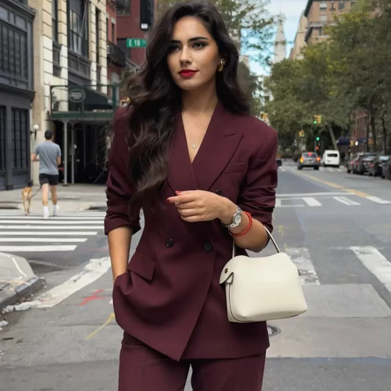 HXAO Women's Blazer Office Wear Women Burgundy Blazers Outerwears Autumn Women's Suit Jacket Red Long Sleeve Coats Blazer Mujer