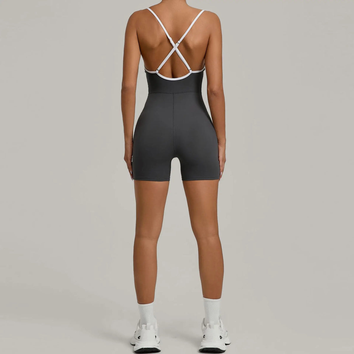 Summer Women's Sports Jumpsuit Shorts Cross Shoulder Straps Hip Lift Tight One-piece Yoga Set Outdoor Running Gym Fitness Suits