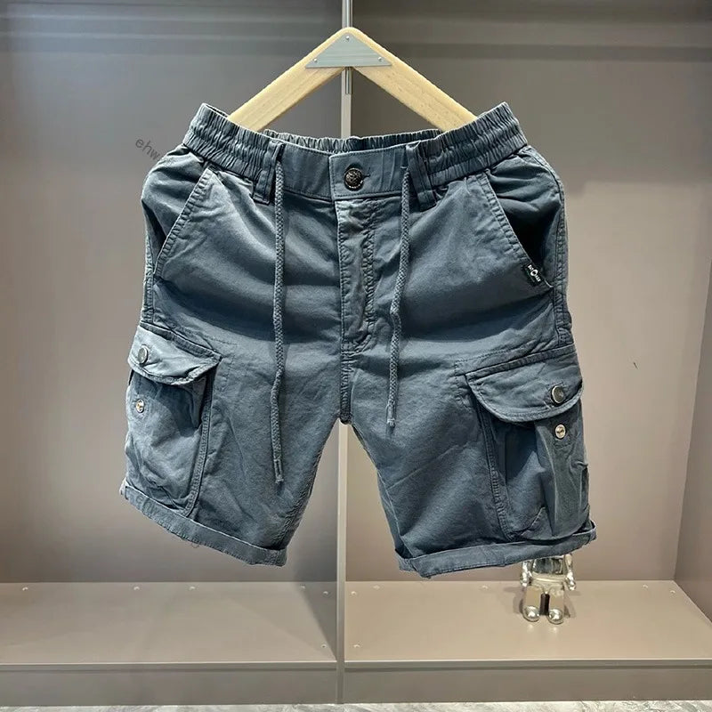 Summer Tooling Shorts Men's Casual Multi-pocket Loose Elastic Pure Cotton Five-point Medium Pants Outer Wear