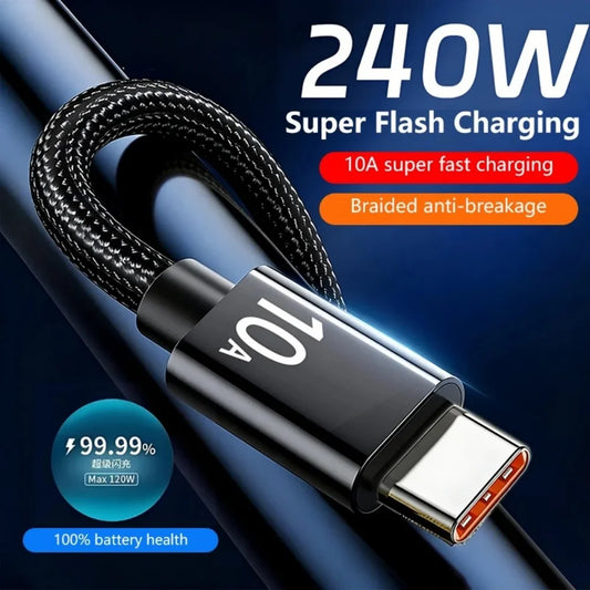 240W 10A USB Type C Cable USB C Super Fast Charging Type C Data Transfer Cord 1/1.5/2/3m For iPhone Xiaomi Oneplus Realme Huawei