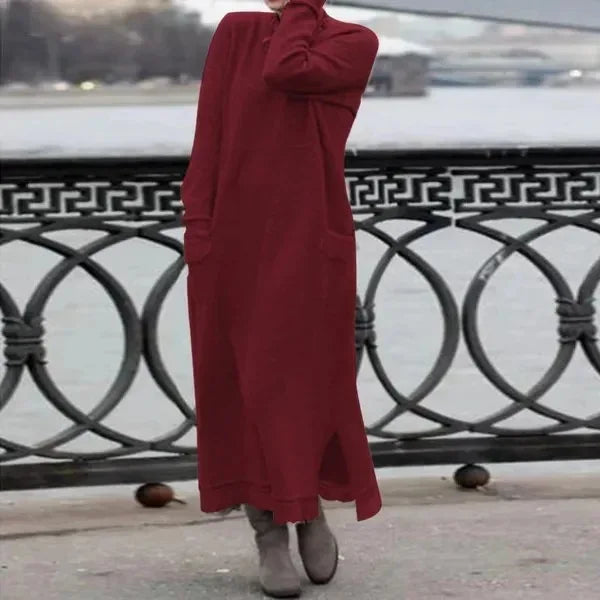 Women's Maxi Dress Autumn Winter Fashion New Style Elegant Loose Long Sleeve Hoodie Retro Casual Thick Warm Dresses For Women