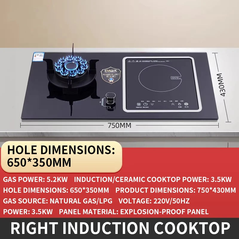 Gas Stove and Induction Cooktop Combo Built-in Cooktop Timer Energy Saving Kitchen High-Power Stove Split-Type Electric Ceramic