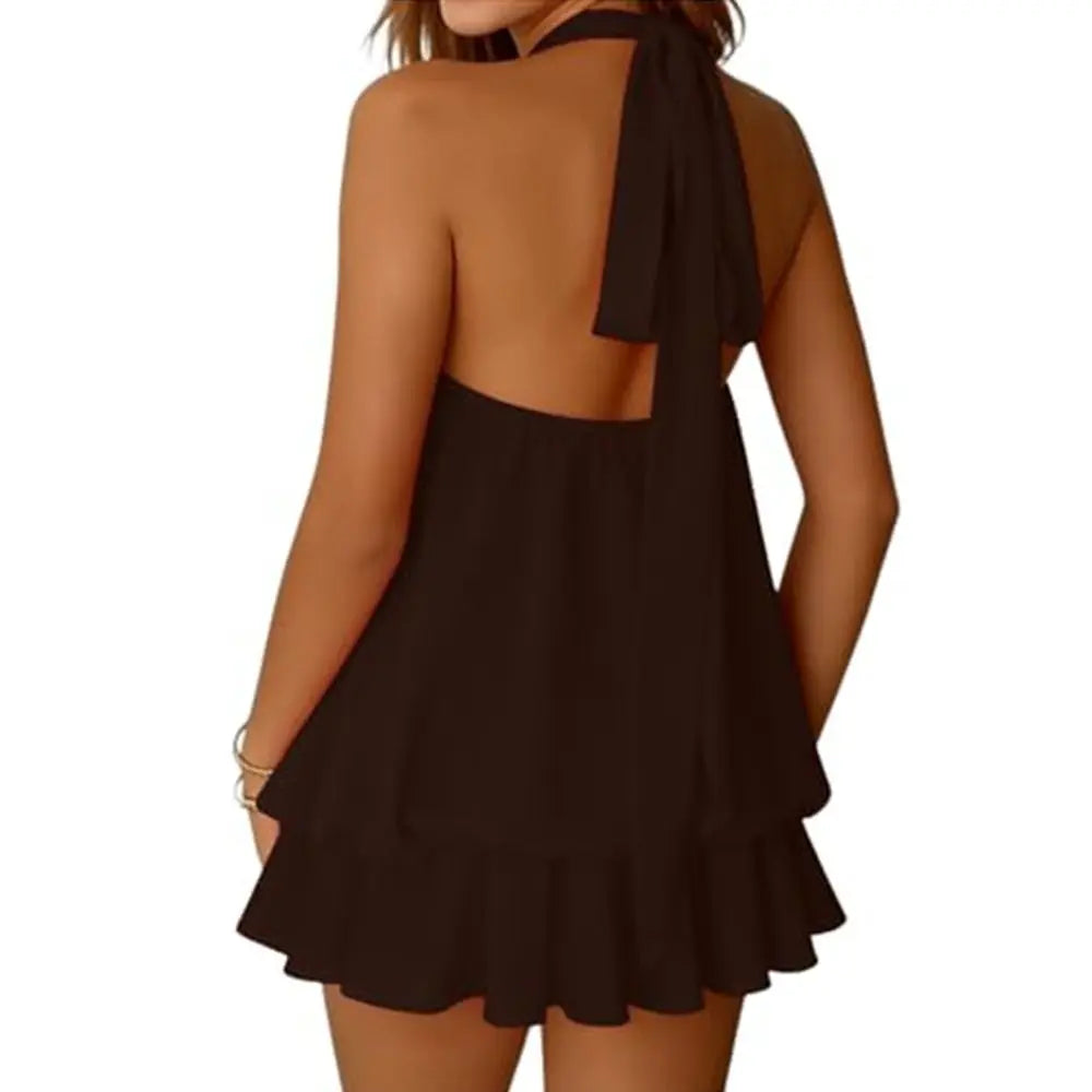 New Halter Tie Party Dress Backless Chiffon Going Out Dresses Sleeveless Ruffle Brunch Outfits for Women