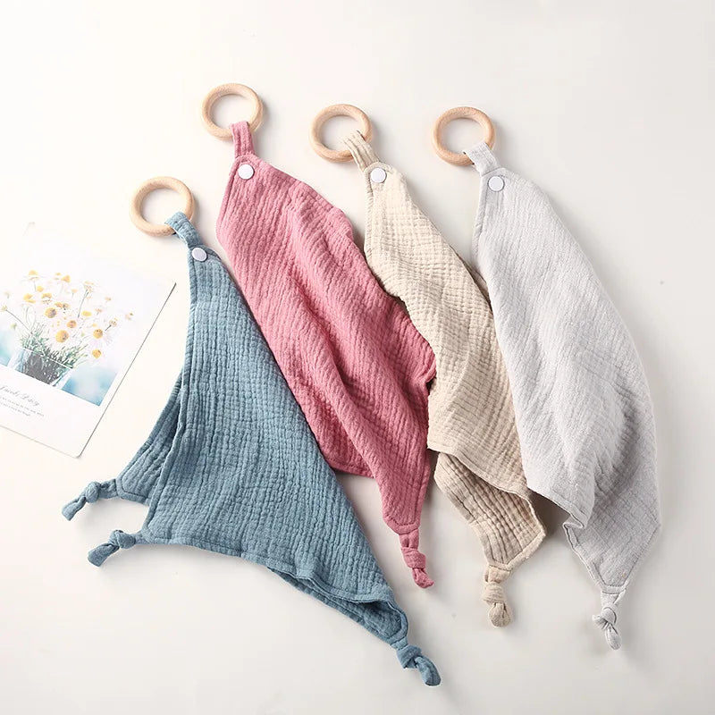 Wooden Drool Bib Ons Baby Saliva Towel Soft Cotton Baby Burp Cloth Kindergarten Handkerchief Newborn Washcloth Nursing Towel