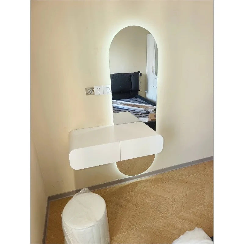 Off-white Hanging Dressing Table Minimalist Wall Mounted Vanity Unit with Mirror Bedroom Furniture Modern Design