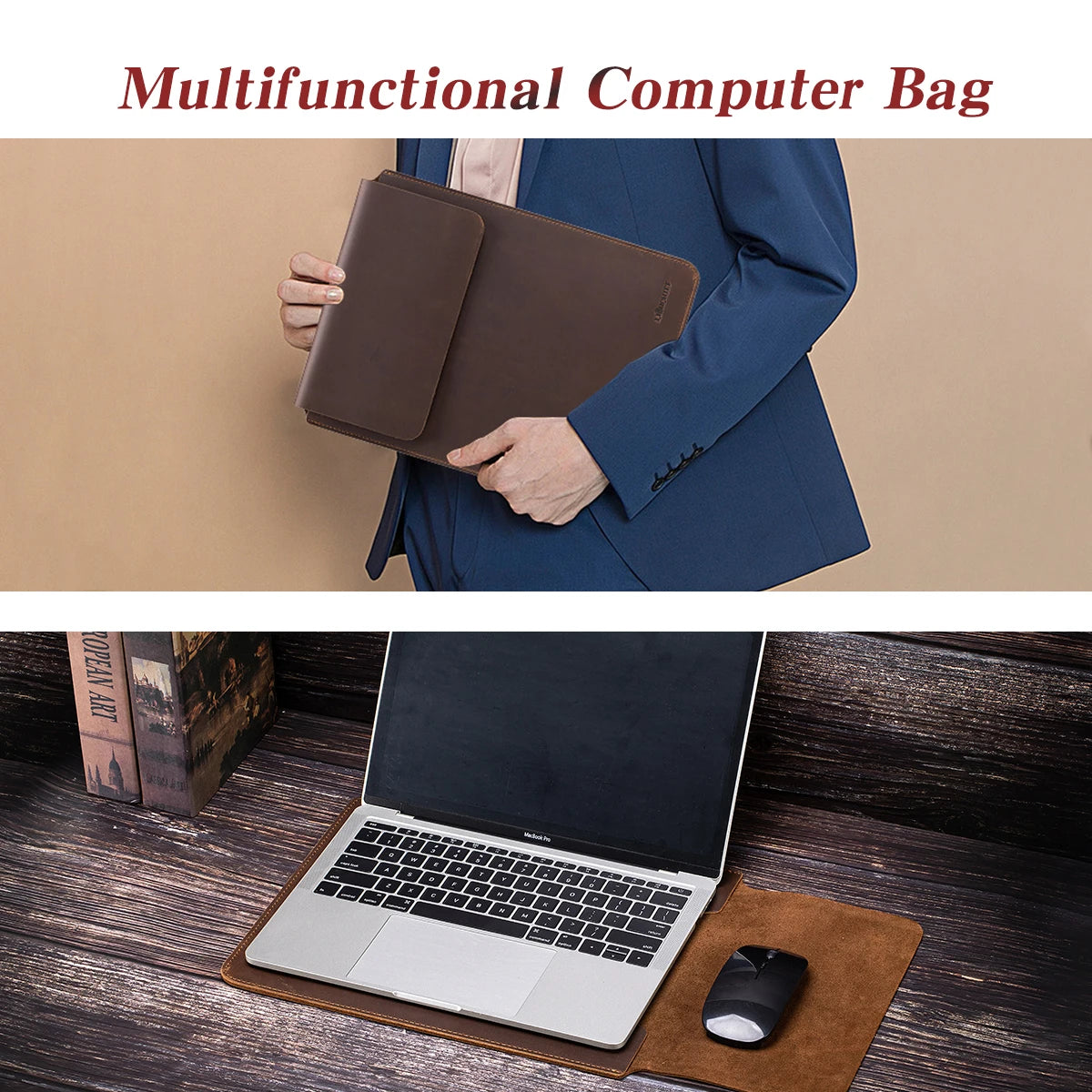 Laptop Sleeve Genuine Leather Slim Tablet Protective Cover for 15/15.6 Inch MacBook Air/Pro