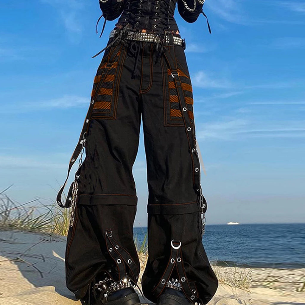 Women's Striped Cargo Jeans with Pockets