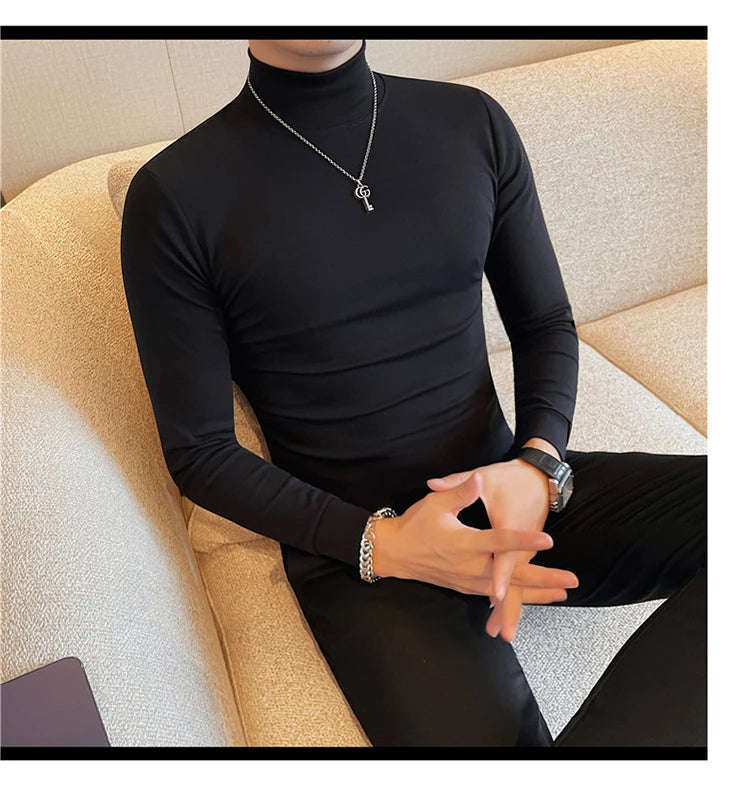 Men's T Shirts Autumn Winter New Turtleneck Long Sleeve T-Shirts For Men Clothing 2025 Slim Fit Casual Basic Tee Shirt Homme 5XL