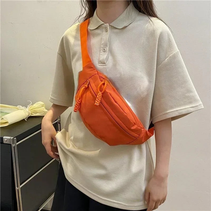 Women's Chest Bag Canvas Crossbody Bag Solid Color Women Sling Waist Pack Versatile Sports Solid Color Waterproof Hiking Bags
