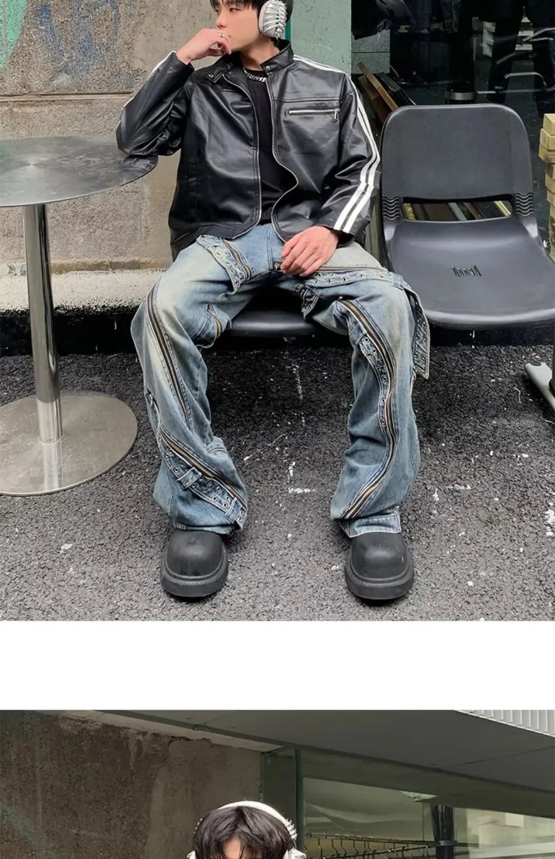 Retro Leather Jacket Men Women  American Patchwork Strip Racing Outerwear Loose Hip Hop Zippers Brown PU Coat Streetwear Spring