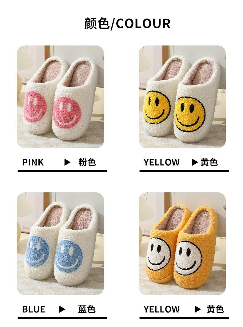 Fuzzy Smile Face Women man Slipper Kawaii Cartoon Plush Contton Indoor Funny Cute Winter Warm Floor house Home Non slip Shoes
