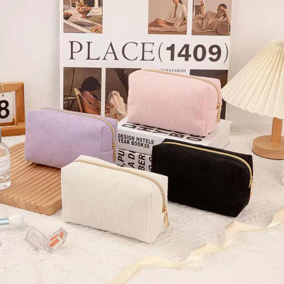 New Simple Girl Corduroy Cosmetic Bag Large Capacity Portable Toilet Bag Travel Business Travel Storage Bag