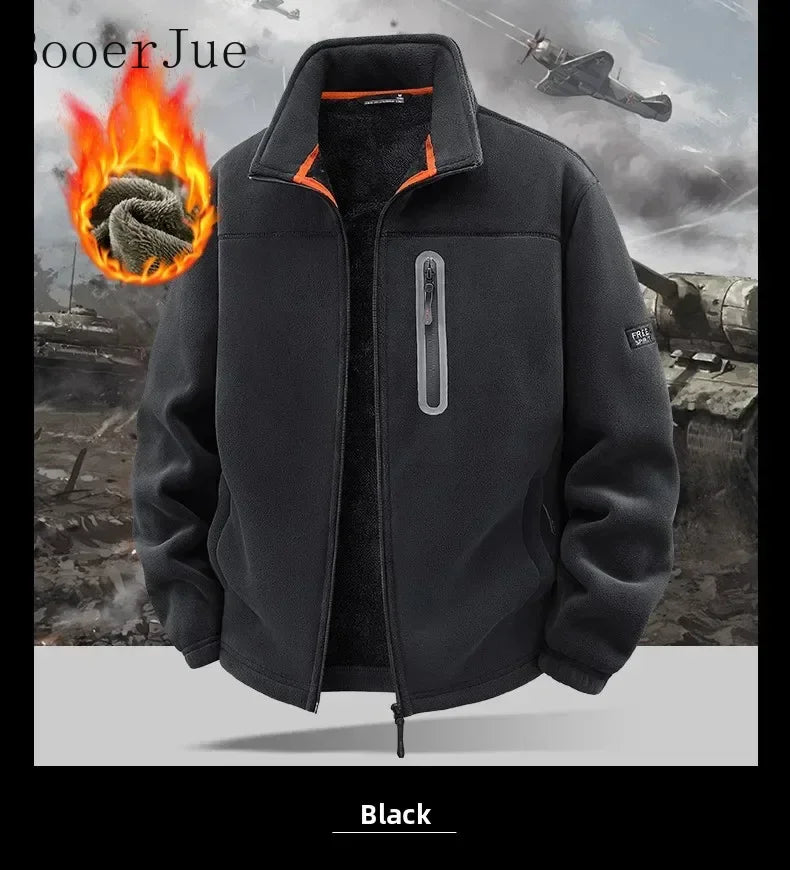 2026 Men Winter Double Thickened Fleece Jacket Outdoor Windproof Ski Coat Snow Warm Hiking Cycling Climbing Pocket Sweatshirt